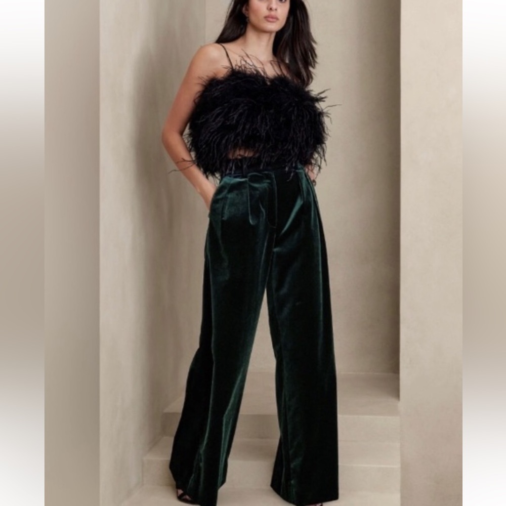 NWT Velvet Boho Hunter Green Veluro Relaxed Pant Banana Republic Sz 0P